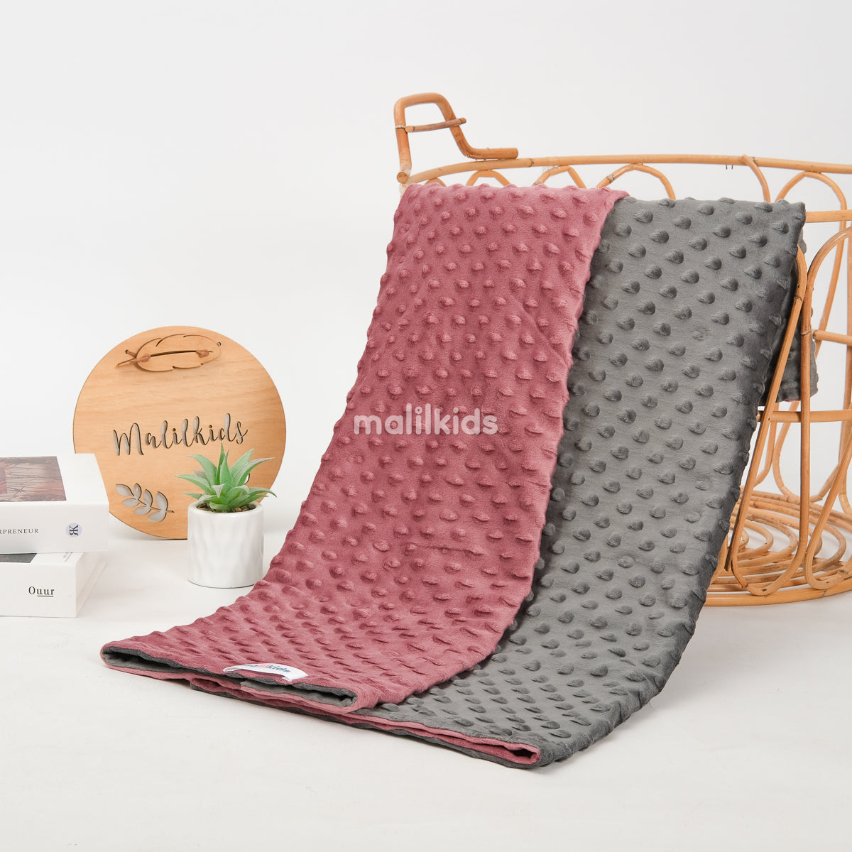 Reversible Two Tone Minky Blanket - Purple x Grey