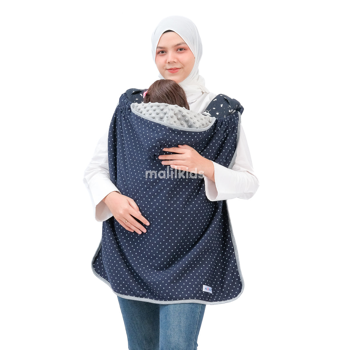 Blanket OTG Reversible Minky - Navy Polka