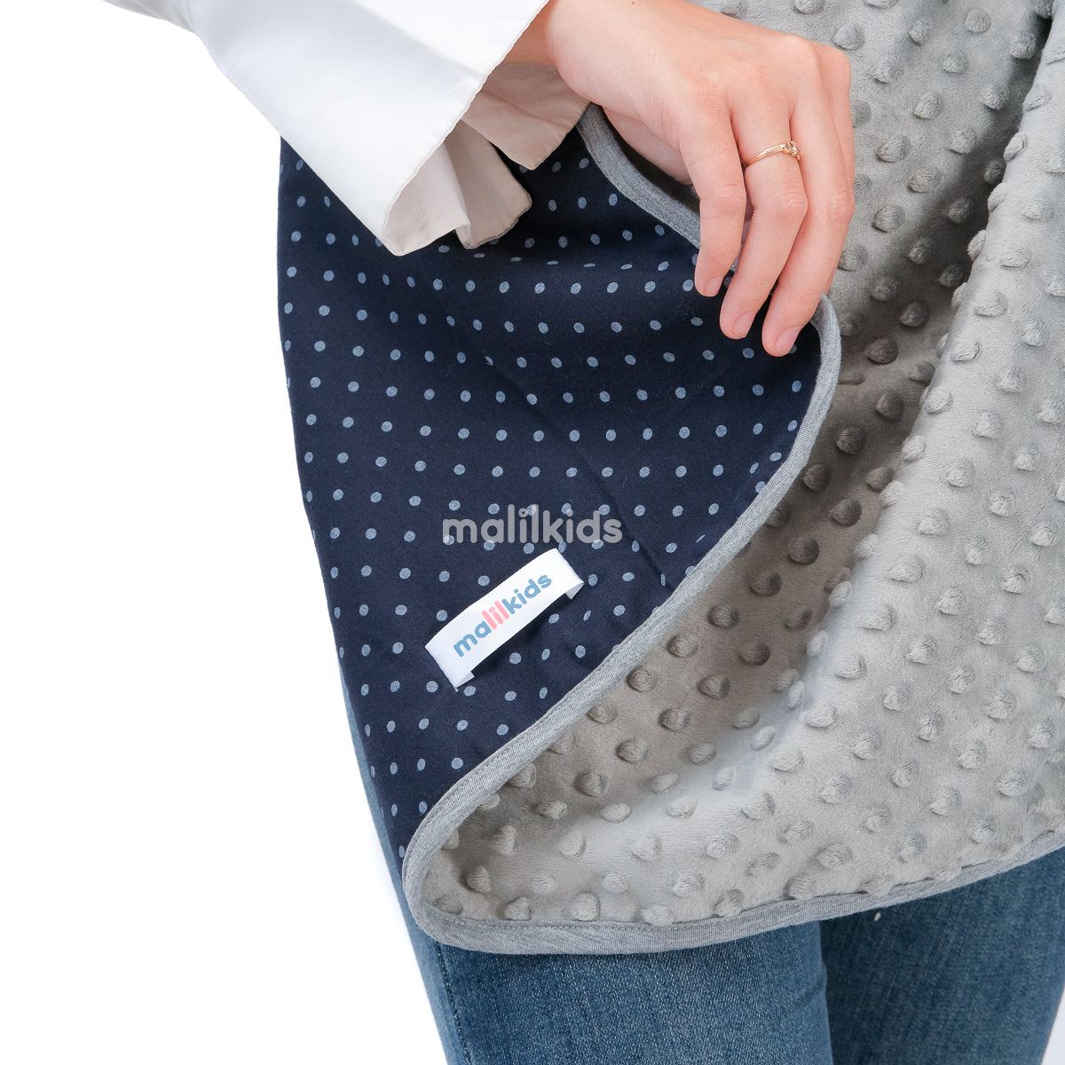 Blanket OTG Reversible Minky - Navy Polka