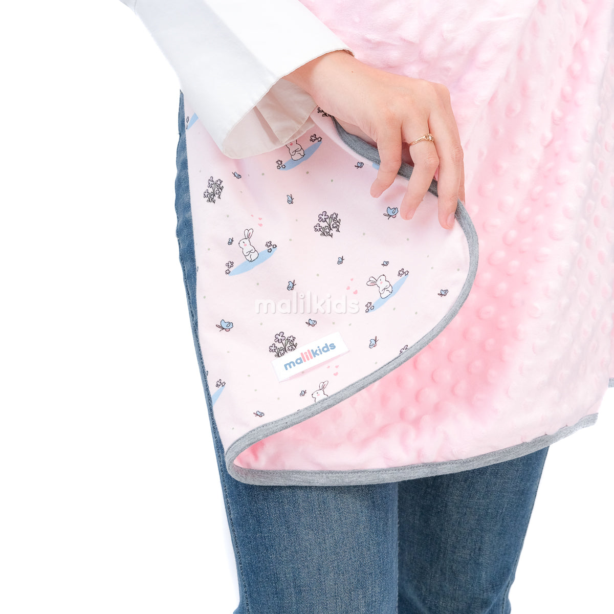 Blanket OTG Reversible Minky - Pink Bunny