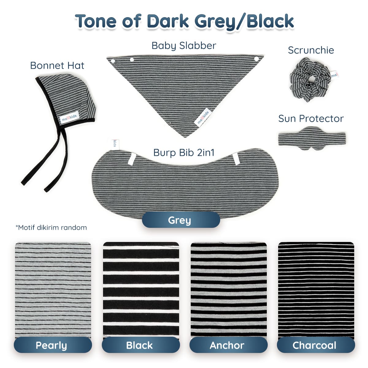 Mini Newborn Set Premium for Baby – Baby Gift Package 5 in 1 - Tone of Dark Grey Black