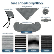 Mini Newborn Set Premium for Baby – Baby Gift Package 5 in 1 - Tone of Dark Grey Black