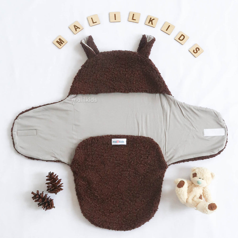 Reversible Wooly Baby Swaddle Bedong Instan - Dark Brown