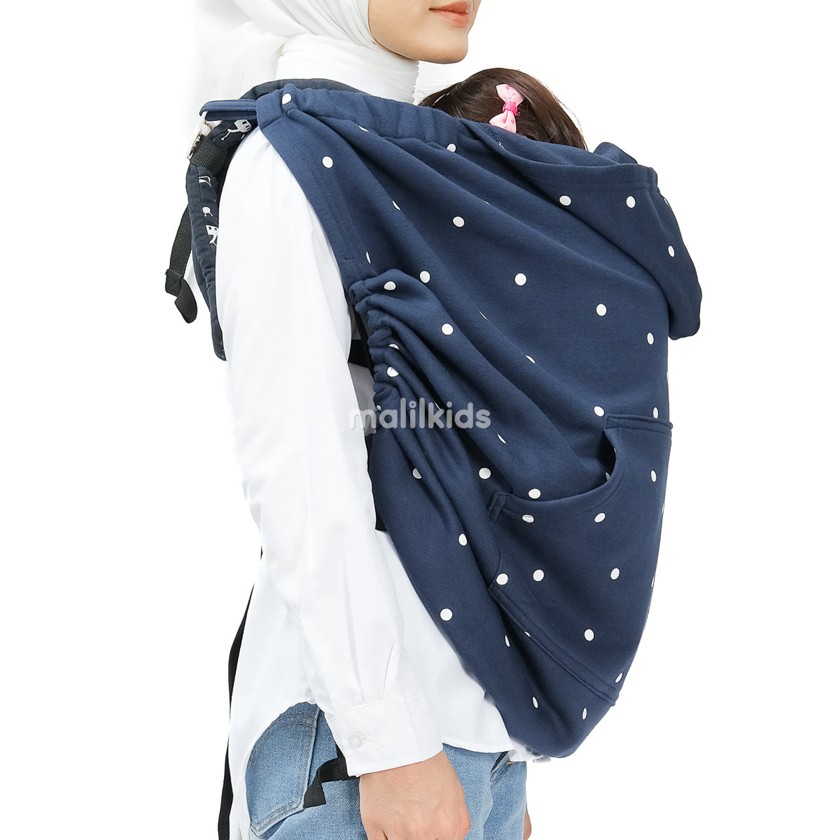(UPGRADED) Malilkids Selimut Bayi Blanket Clip & Go Cover Pro 3in1 – Dot Navy