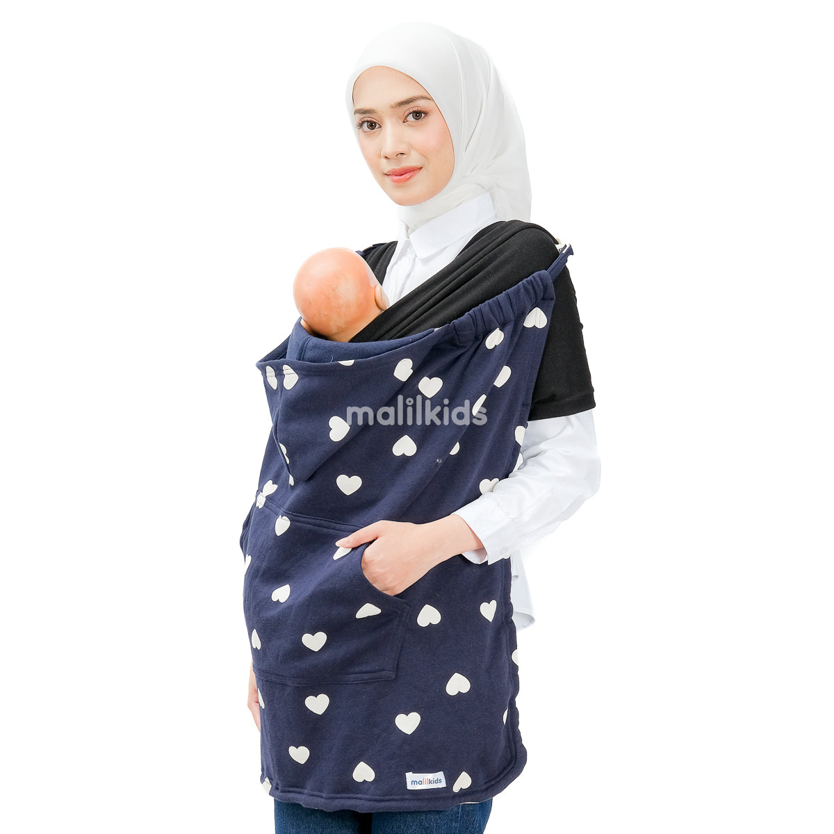 (UPGRADED) Malilkids Selimut Bayi Blanket Clip & Go Cover Pro 3in1 – Navy Hearts