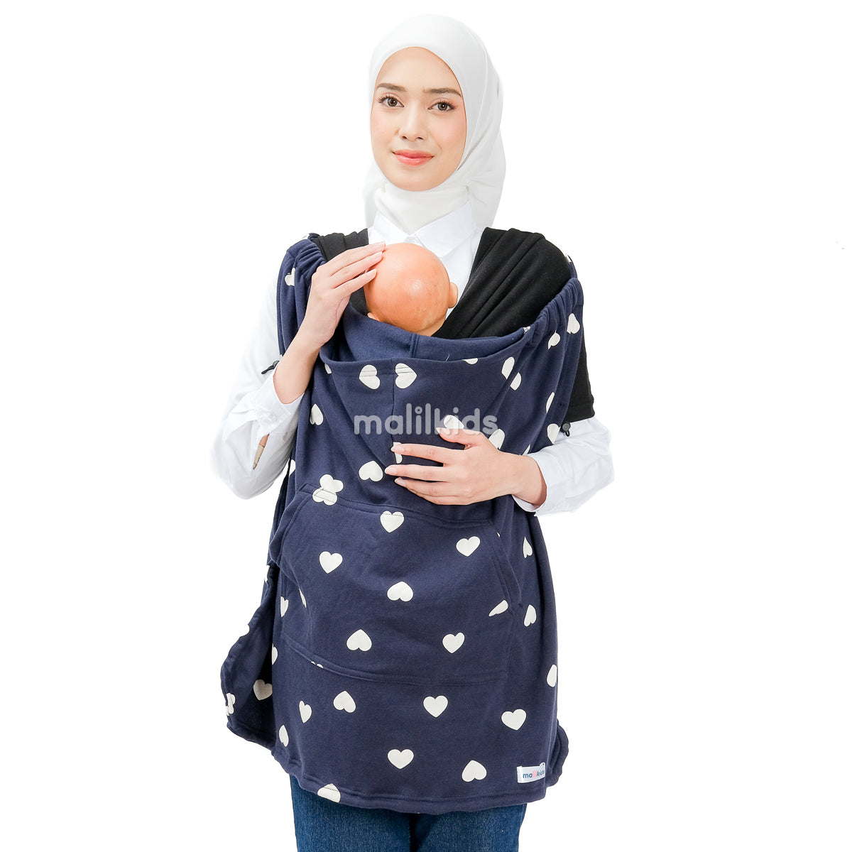 (UPGRADED) Malilkids Selimut Bayi Blanket Clip & Go Cover Pro 3in1 – Navy Hearts