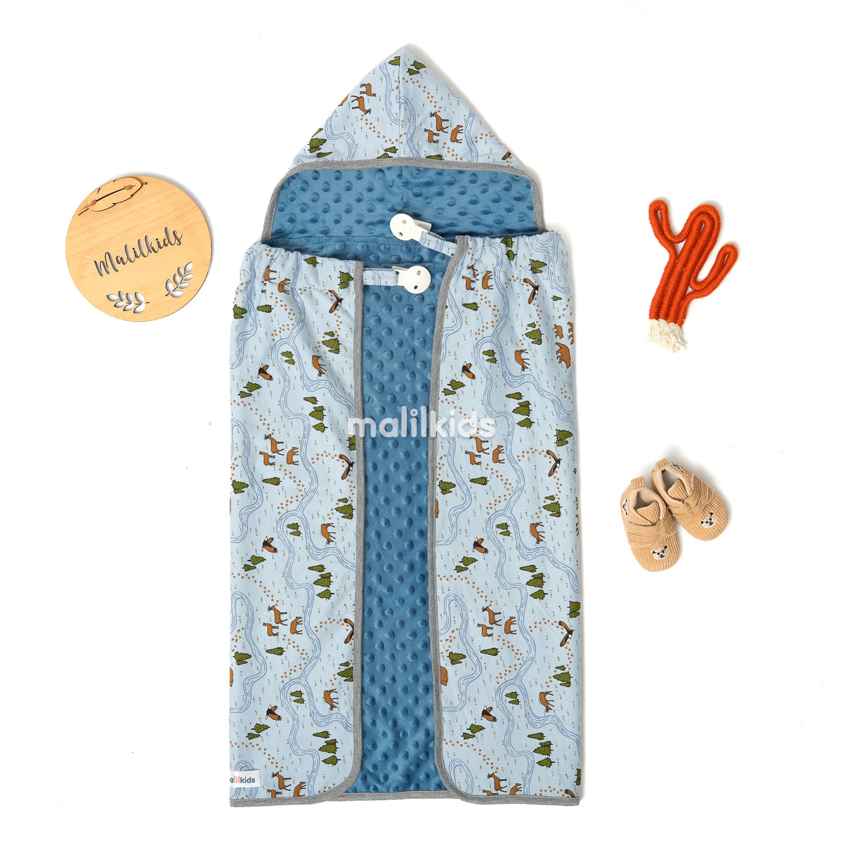 Blanket OTG Reversible Minky - Blue Woodland