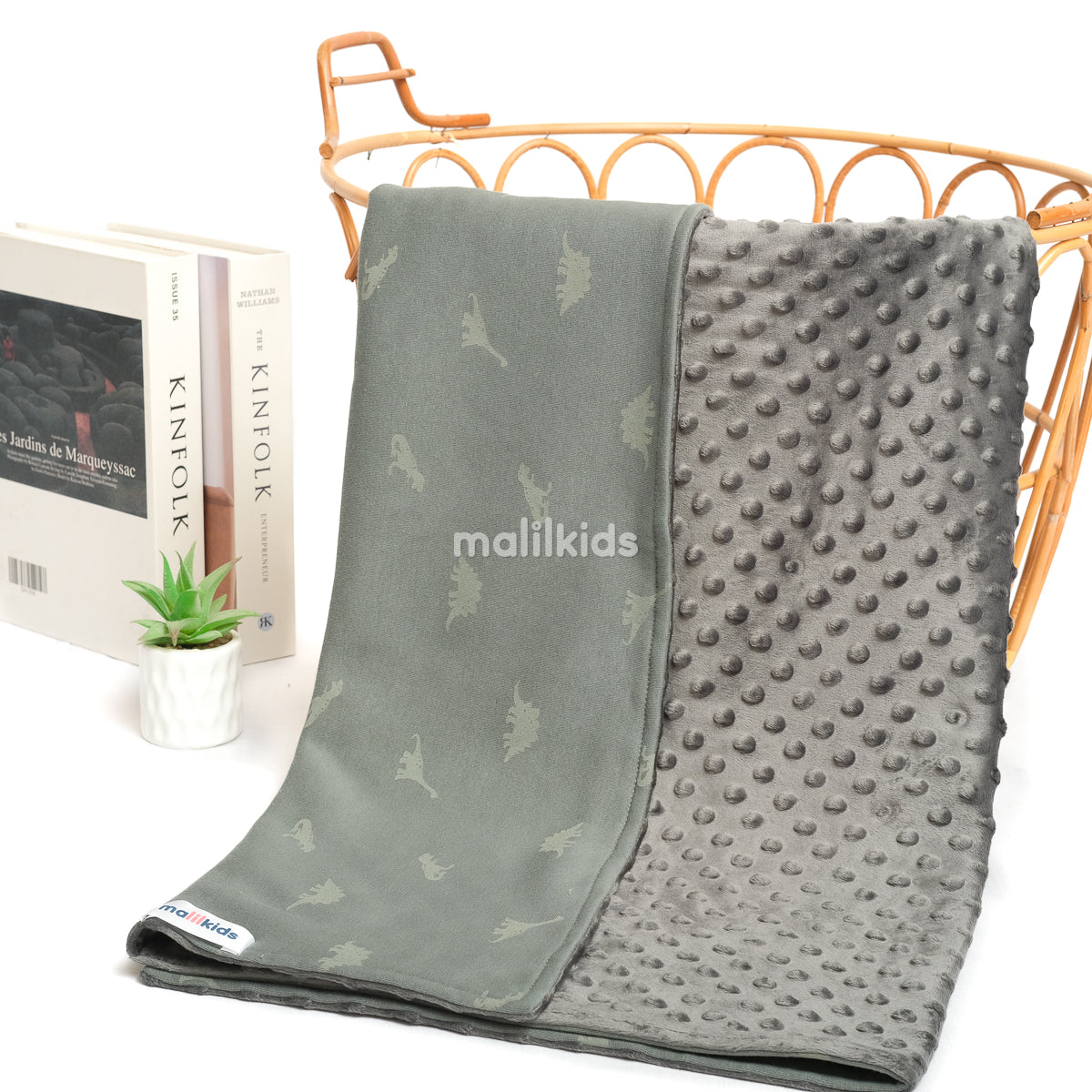 Minky Blanket - Grey Dino