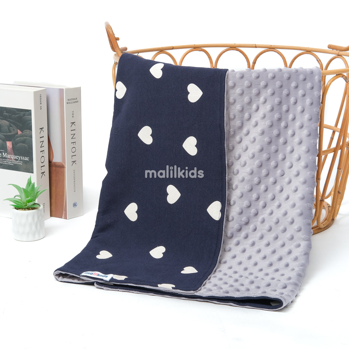 Minky Blanket - Navy Hearts