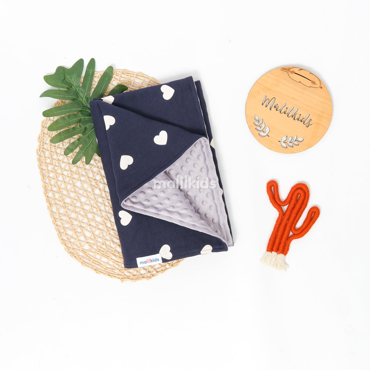 Minky Blanket - Navy Hearts