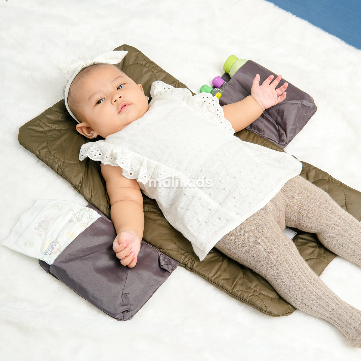 Malilkids Portable Diaper Changing Pad Premium – Alas Ganti Popok Lipat Bayi - Olive