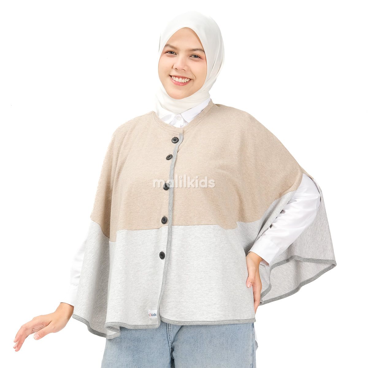 Malilkids Signature Nursing Cover 2in1 - Sand x Grey Misty